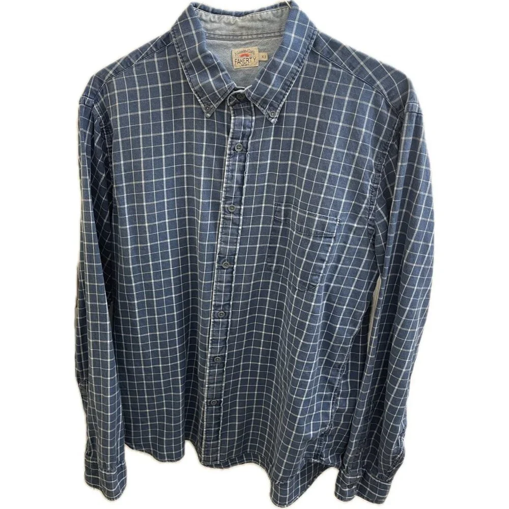 Faherty Men's Blue Plaid Long Sleeve Button Down Shirt Size Xl Light Flannel - Picture 1 of 9